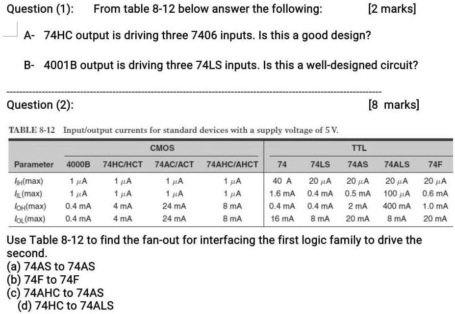SOLVED: Question (1): From table 8-12 below, answer the following: [2 ...