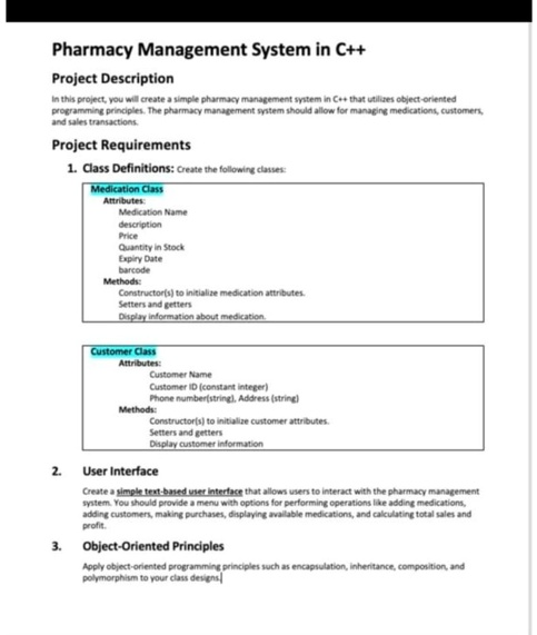 SOLVED: Pharmacy Management System in C++ Project Description In this ...