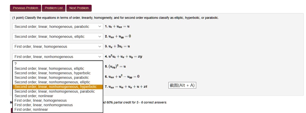 SOLVED: Previous Problem Problem List Next Problem 1) Classify the ...