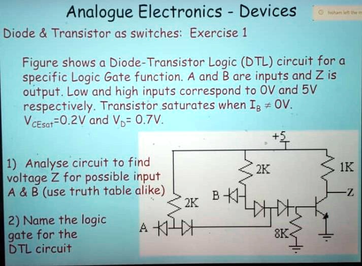 SOLVED Figure shows a DiodeTransistor Logic (DTL) circuit for a