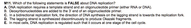 SOLVED: M11. Which of the following statements is FALSE about DNA