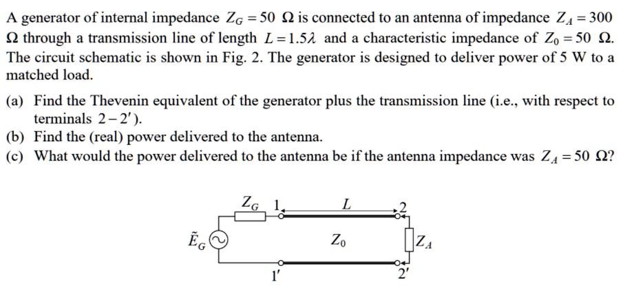 A generator of internal impedance ZG = 50 Ω is connected to an antenna ...