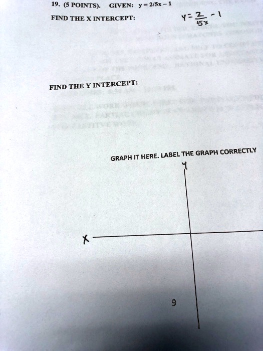 SOLVED: (5 POINTS): GIVEN: Y = 2/5x - 1 FIND THE X INTERCEPT: Y= - ( 3 ...