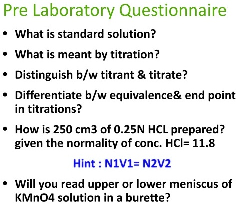 Preferred Lab Questionnaire pre laboratory questionnaire what is standard solution what is meant by ...