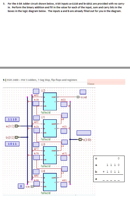 SOLVED: For The 4-bit Adder Circuit Shown Below, 4-bit Inputs A=1110 ...