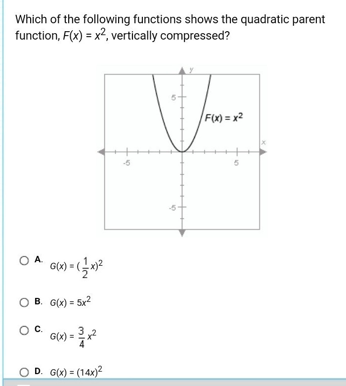 Compared with the graph of the parent function, which equation shows only a  vertical compression by a 