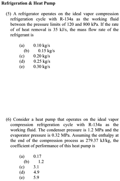 SOLVED: Refrigeration Heat Pump A Refrigerator Operates On The Ideal ...