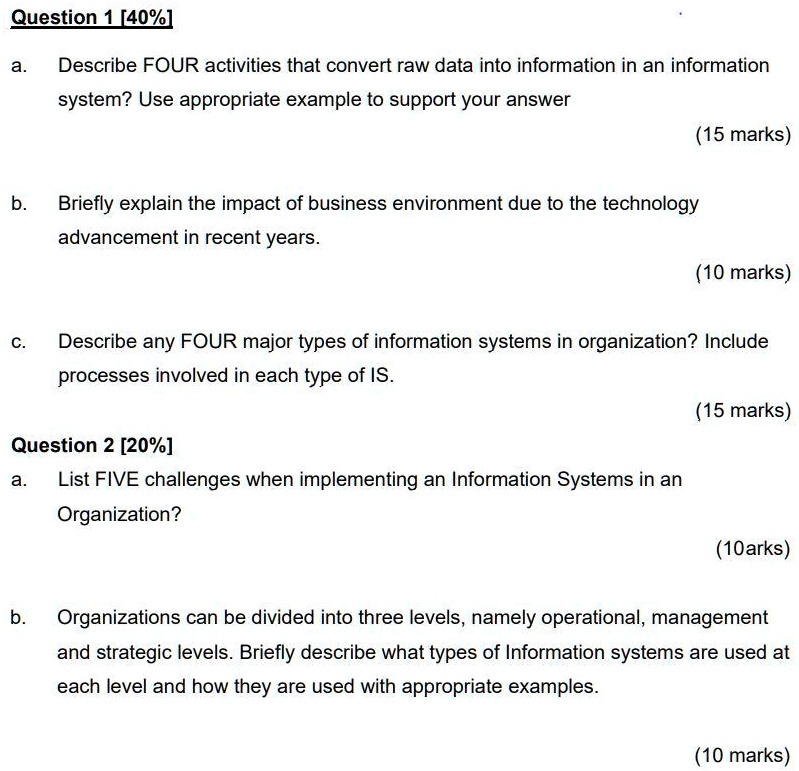 SOLVED: Question [40%] Describe FOUR activities that convert raw data ...