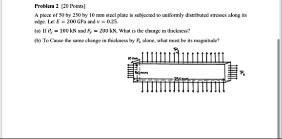 problem 2 20 points a piece of 50 by 250 by 10 mm steel plate is subjected to uniformly distributed stresses along its edge let e 200 gpa and v 025 a if px 100 kn and py 200 kn what is the 63292