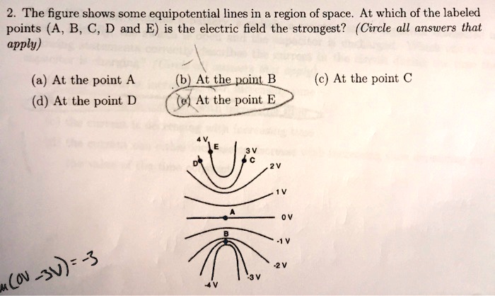 2 the figure shows some equipotential lines in a region of space at ...