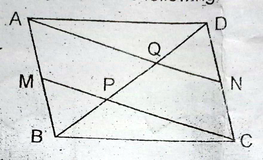 Solved In The Adjoining Figure Abcd Is A Parallelogram Points M And N Are The Midpoints Of 9113