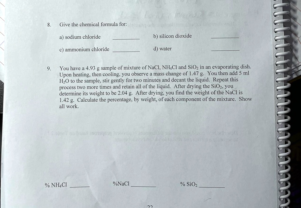 SOLVED Give the chemical formula for sodium chloride b) silicon