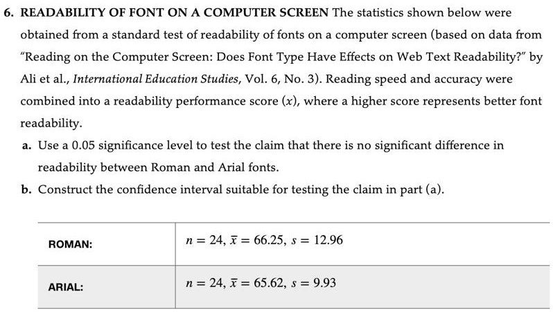 Readability In Computer Engineering SOLVED: READABILITY OF FONT ON A COMPUTER SCREEN The statistics shown ...
