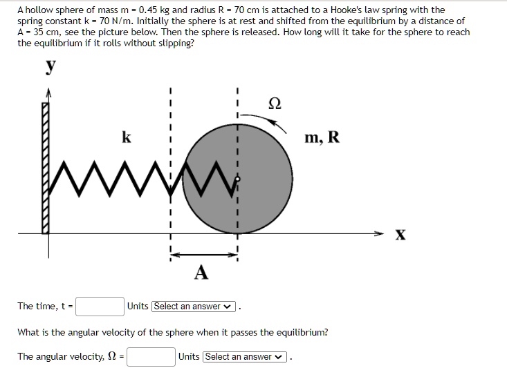 SOLVEDhollow sphere of mass 0.45 kg and radius R 70 cm is attached to