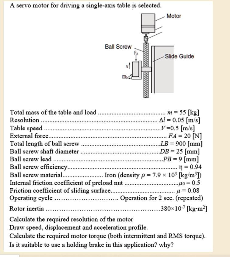 SOLVED A servo motor for driving a singleaxis table is selected