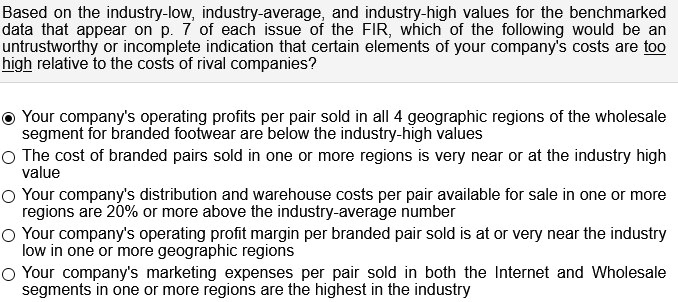 SOLVED: Based on the industry-low industry-average, and industry-high ...