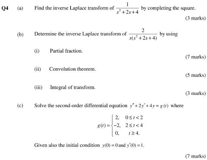 SOLVED: Find the inverse Laplace transform of by completing the square ...