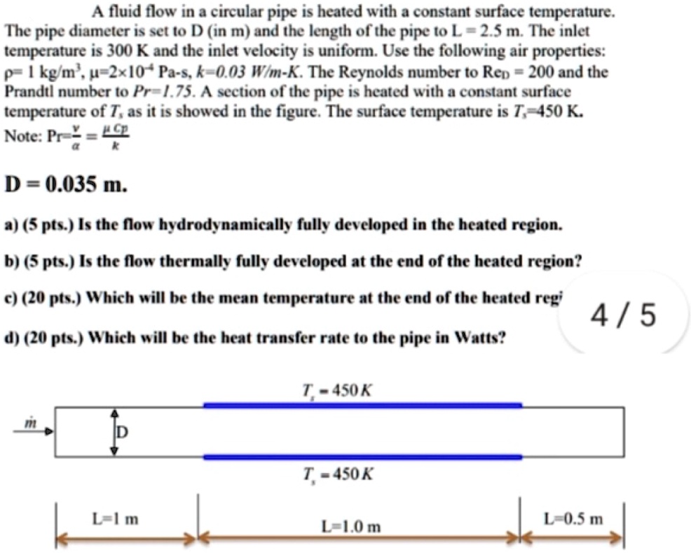 SOLVED: A fluid flow in a circular pipe is heated with a constant ...