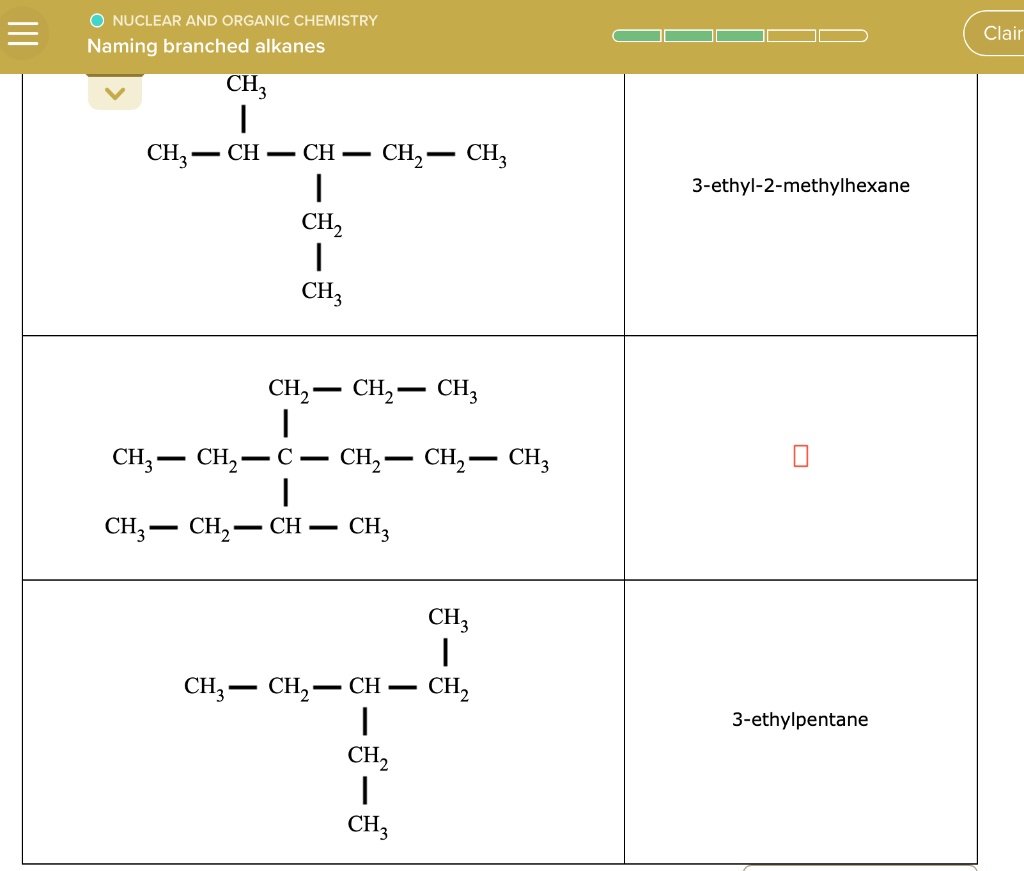 Solved Nuclear And Organic Chemistry Naming Branched Alkanes Clair Ch