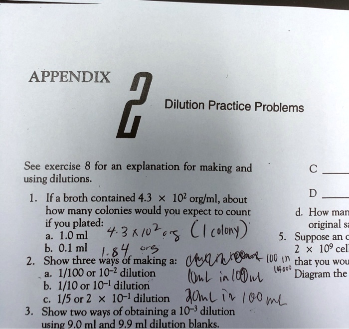 APPENDIX 2 Dilution Practice Problems See exercise 8 for an explanation ...