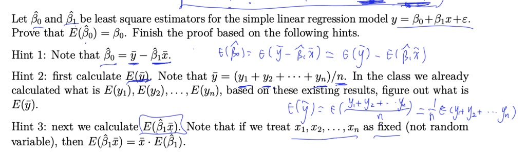 SOLVED: Let Bo And B Be Least Square Estimators For The Simple Linear ...