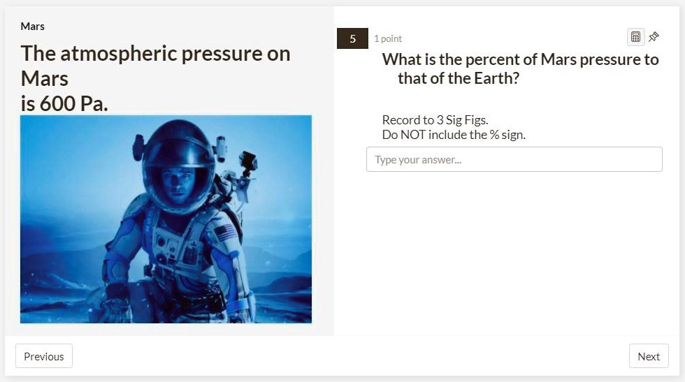 Mars 1point What is the percent of Mars pressure to that of the Earth ...