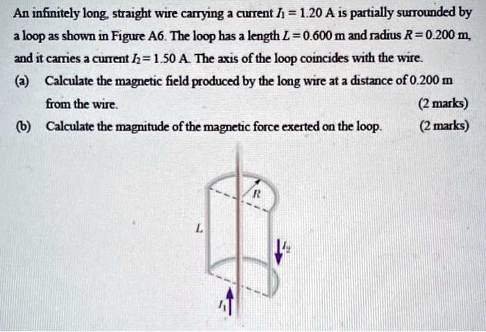 An infinitely long, straight wire carrying a current I1 = 1.20 A is