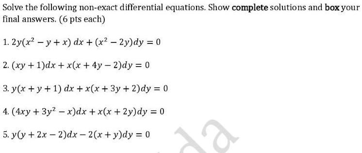 Solve The Following Non Exact Differential Equations Itprospt