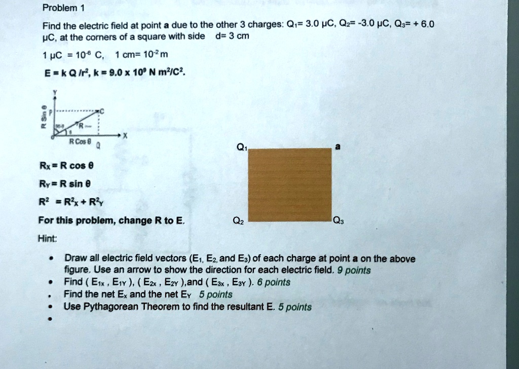 problem find the electric field at point a due t0 the other 3 charges q ...
