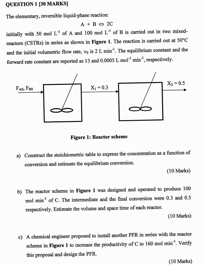 SOLVED: SUBJECT: CHEMICAL REACTION ENGINEERING I PLEASE SHOW ME THE ...