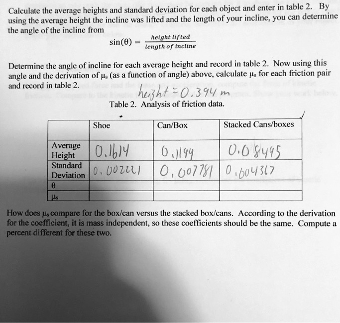 Calculate the average heights and standard deviation for each object ...