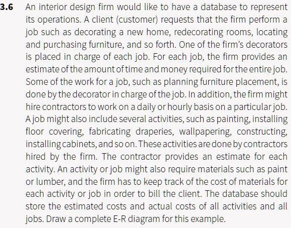 3.6 An interior design firm would like to have a database to represent ...