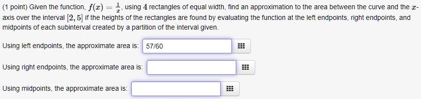 solved * the rectangular function is often defined ... SOLVED: (1 point) Given the function; f(z) using 4 rectangles of equal ...