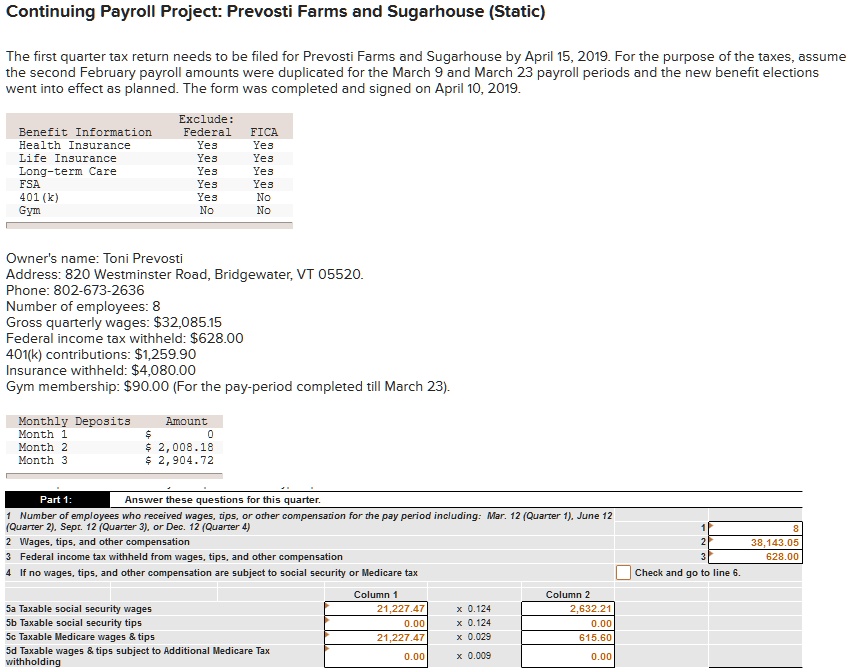 Continuing Payroll Project Prevosti Farms and Sugarhouse (Static) The