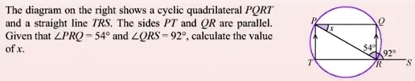 SOLVED: The diagram on the right shows cyelic quadrilateral PQRT and ...