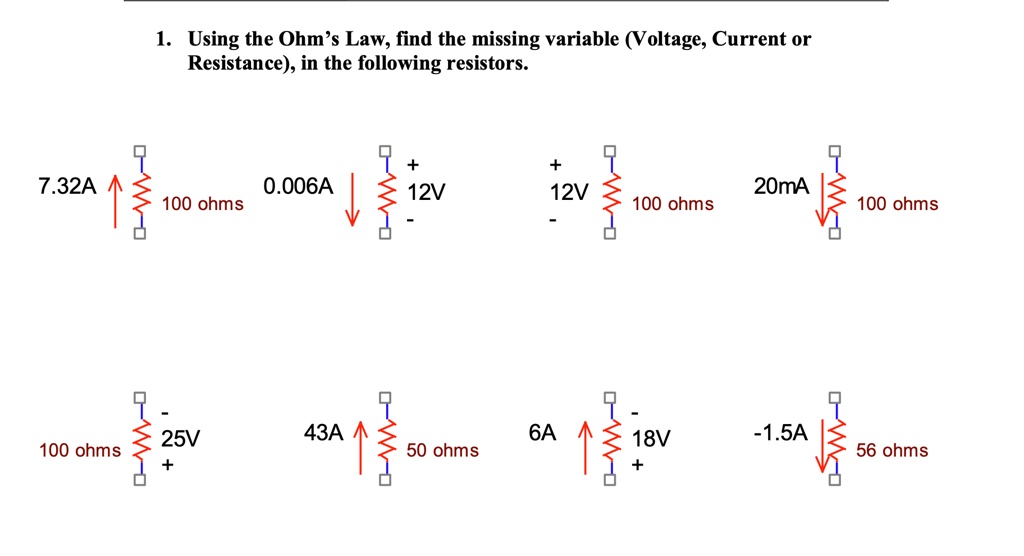 SOLVED Using the Ohm's Law, find the missing variable (Voltage