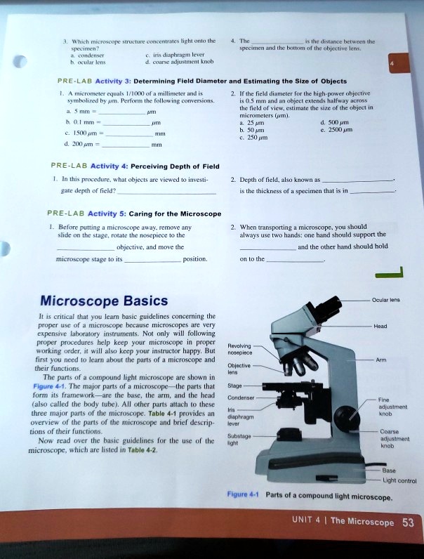 SOLVED Chapter 4 lab about the microscope. Please answer. Thanks