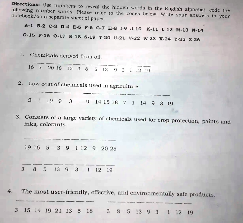 directions use numbers to reveal the hidden words in the following ...