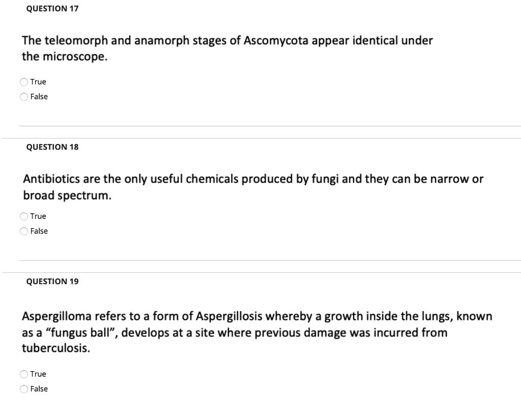 question 17 the teleomorph and anamorph stages of ascomycota appear ...