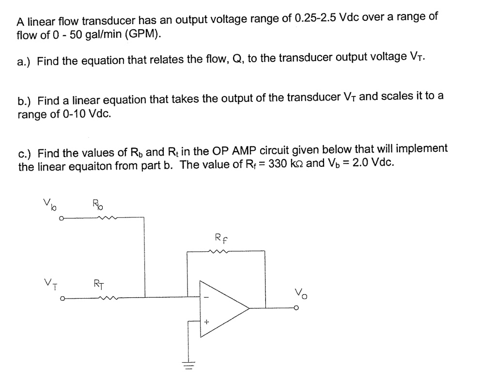 SOLVED A linear flow transducer has an output voltage range of 0.252.