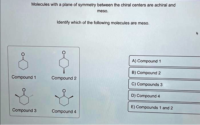 Texts: Molecules with a plane of symmetry between the chiral centers ...