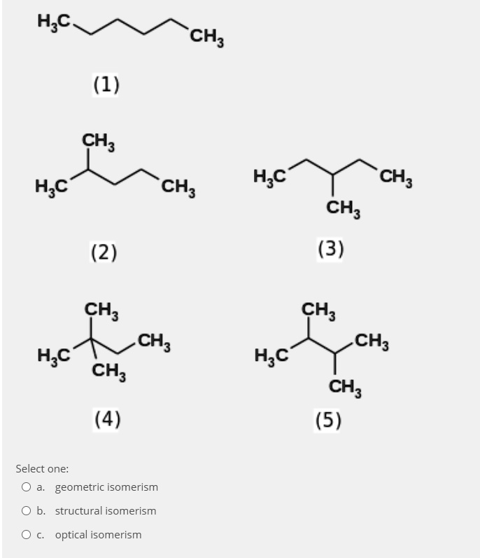 SOLVED: CH (1) CH3 CH3 CH3 CH (2) (3) CH3 CH3 C CH3 CH3 (5) (4) Select ...