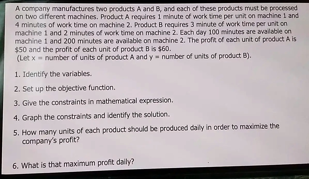 SOLVED: A company manufactures two products A and B, and each of these ...