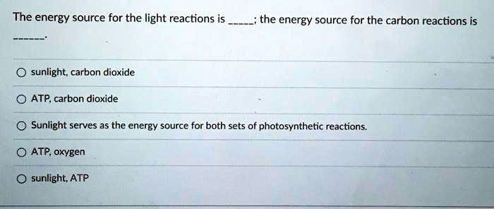 The Energy Source For The Light Reactions Is The Energy Source For The ...