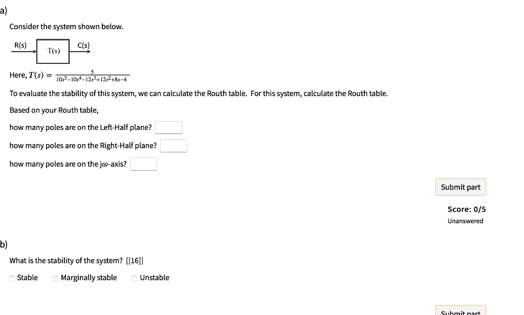 SOLVED Consider the system shown below R(s) C(s) T(s) 5 To evaluate