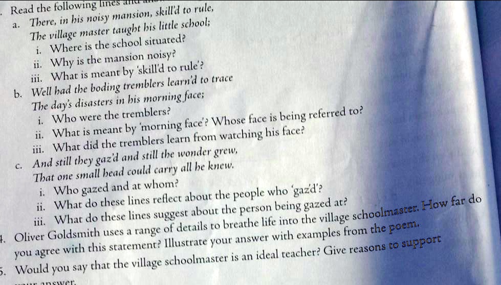 SOLVED Read the following lines and answer the questions that follow