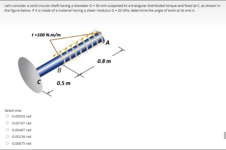 Triangular Torque Distribution lets consider a solid circular shaft having a diameter d 50 mm ...