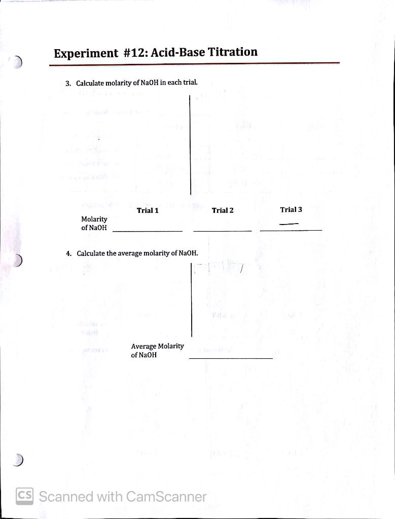 for each trial calculate the molarity of the naoh solution