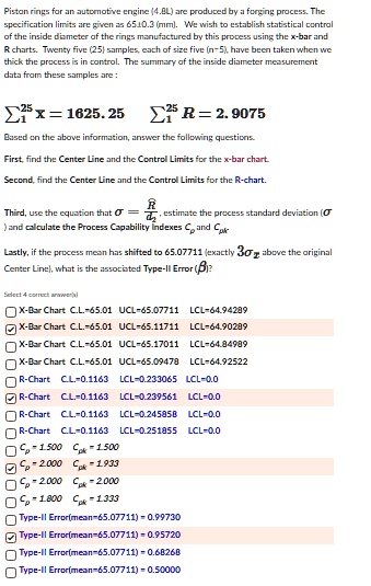 based on the above information answer the following questions first find the center line and the control limits for the x bar chart second find the center line and the control limits for the 42032
