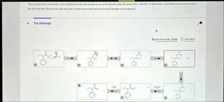The reaction of a carboxylic acid and thionyl chloride...